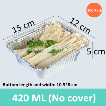 100 Pack 420 ML Thicken Aluminum Foil Pans (No Cover), Rectangular Aluminum Foil BBQ Box,Environmentally Friendly Disposable Lunch Box, Disposable Foil Pan for Cake,Cooking,Baking,Storage