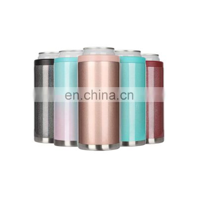 pink suction beer cheap price double wall slim glitter stainless steel can cooler holder oem