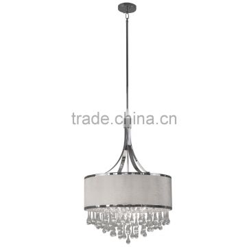 4 light chandelier(Lustre/La arana) in chrome finish with a 16" white velvet drum shade