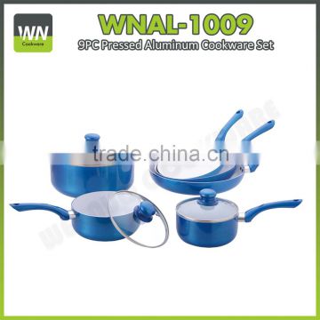 China best price cookware manufacturer blue cookware set with inner ceramic coating cookware sets