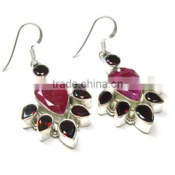 925 sterling silver earrings for women wholesale Indian jewelry ruby garnet silver earrings