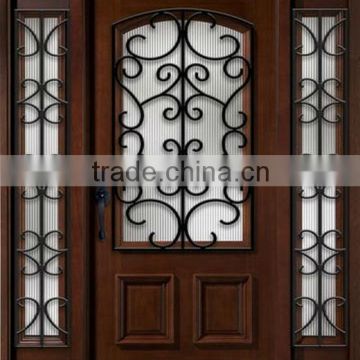 Wrought Iron Wooden French Doors Design With Half Lite Glass DJ-S9115MWST