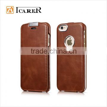 icarer vintage leather mobile phone flip metal case for iPhone6                        
                                                Quality Choice