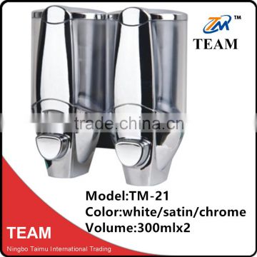 TM-21 Ningbo Taimu plastic wall mounted commercial double liquid soap dispenser
