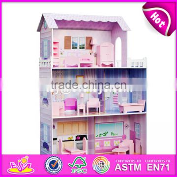 New style 3 floor girls pretend play wooden dollhouse cottage W06A224