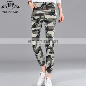 2016 Baiyimo Wholesale Cotton Polyester Women Casual Work Pants Trousers Cheap Army Green Camouflage Cargo Pants