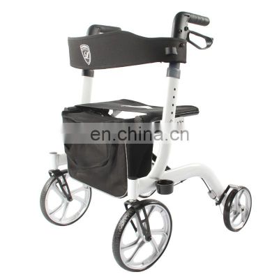 Lightweight Medical equipment foldable aluminum 10 inch Four Wheel rollator walker with Seat