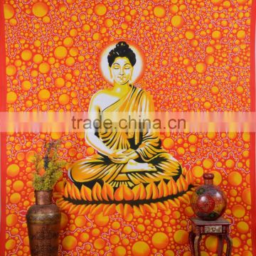 Indian Tapestry Cotton Orange Buddha Vintage Wall Hanging Meditation Spiritual Tapestries Throw Bedsheet