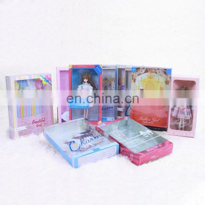 Custom large clear toy package paper box with transparent window tall baby girls doll gift packaging box