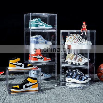 Wholesale Luxury Giant Storage Organizers Stackable Case Acrylic Fold Plastic Clear Display Drop Front Custom Sneaker Box