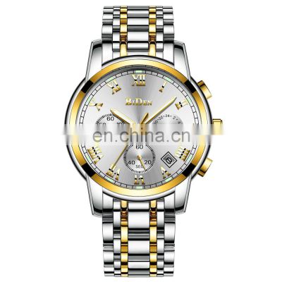 BIDEN 0060 Mens Fashion Sport Quartz Clock Full Stainless Steel Chronograph Wristwatch