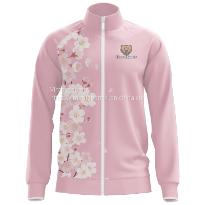 Custom Sublimation Pink Jacket of Flowers Pattern with White Zipper
