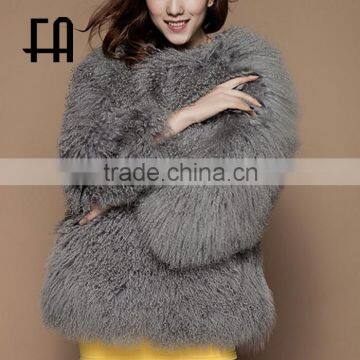 Factory wholesale lady's fashion mogolian lamb fur jacket