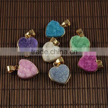 JF6665 Wholesale new style crystal quartz druzzy drusy heart pendants