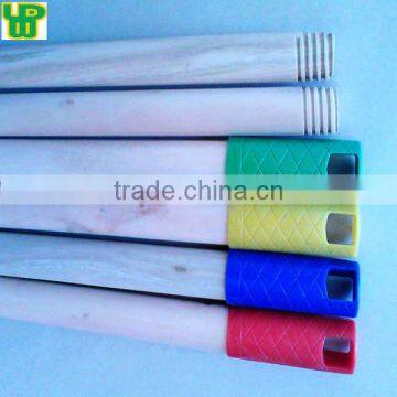 Sanded wooden broom handle with plastic cap and thread