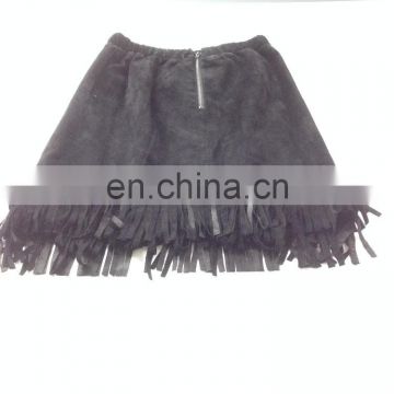 2015 woman' pig suede skirt with fringe