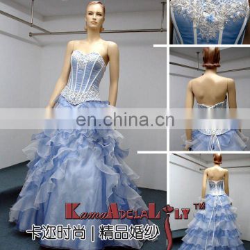 EB294 Elegant ball gown blue taffeta and organza wedding gown