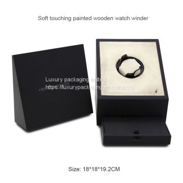Soft touch Feeling Painted Wooden Watch Winder Single Automotive Watch Winder With Custom Logo Black