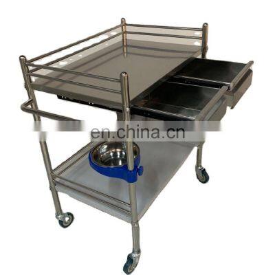 High quality stainless steel operating trolley medical instrument with 2 drawers for hospital or clinic