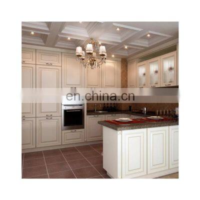 White Shaker Style Solid Wood Kitchen Cabinet With Island Cabinet in Prefab Houses