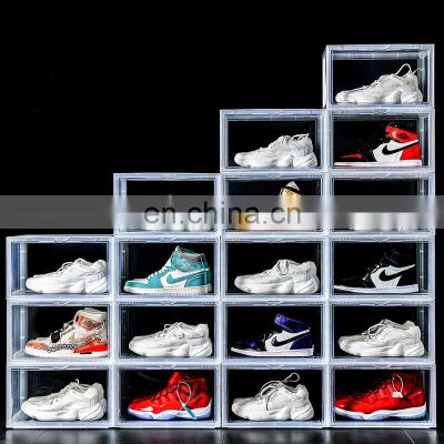 Clear magnetic shoe racks online Drop Front shoe racks side open Transparent stackable storage shoe rack box