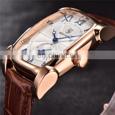 BENYAR 5114M Casual Men Leather Strap Quartz Fashion Watches Auto Date High Quality Water Resistant Wristwatch