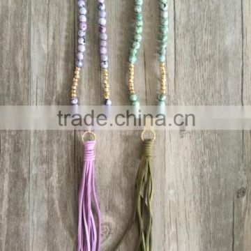 2015 Popular Natural Beads Strand Necklace Long Velvet Tassel Beads necklaces