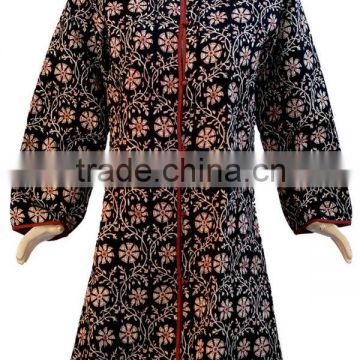 Floral Designer Piece in Black-Kantha Jackets, Cotton Coats