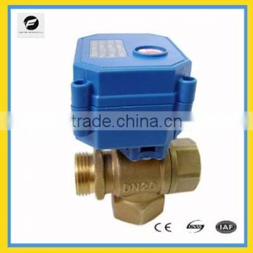 3-way brass electric ball valve auto shut valve DN15 DN20 DN25 T-flow type