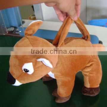promotional customized brown plush reindeer animal shape handbag for children