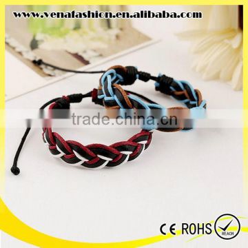 small quantity color wide braided knot leather bracelet for women