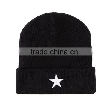 Custom Embroidery Logo Black Mens Knit Beanie Hats
