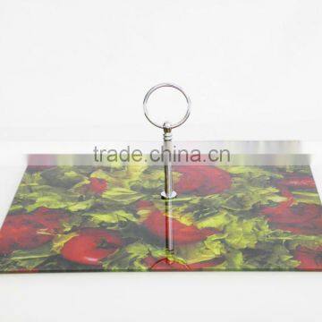 with handle square tempered glass cheese board