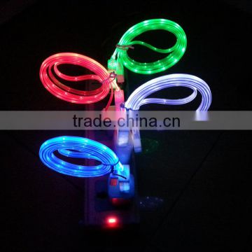 smile face led light retractable usb data line,v8 braided micro usb data cable for samsung
