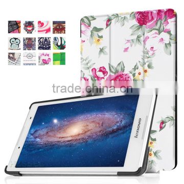 Colorful three folding leather paint flower pattern case stand tablet case for Lenovo Tab 2 A8-50F