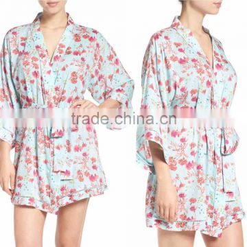 Satin Floral Robes Women Fashion Long Sleeve Floral Print Robes for Ladies Pajamas Sleepwear Wholesale Bridesmaid Robes