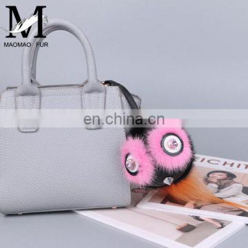 2015 Fashion High Quality Real Mink Fur Owl Keychain Bag Charm Car Fur Keychain
