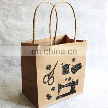 Strong brown small kraft paper sewing gift bag with twisted paper handles