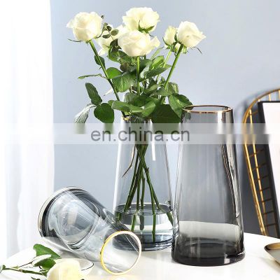 European style hot-selling cylinder tall clear glass flower vase suitable for wedding centerpiece home decoration