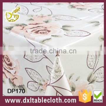 #DP170 clear rosettes PVC printed wedding tablecloth