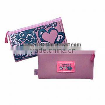 promotional girl students pencil case, neoprene fabric, pink for girls, office lady,