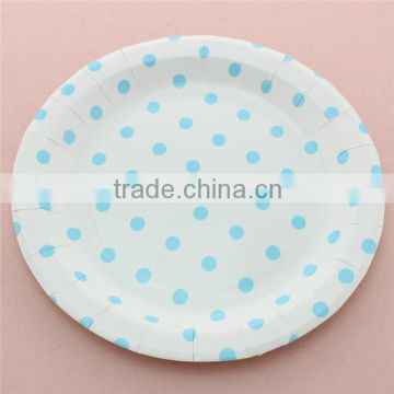 9 inches Round Paper Dishes with Blue Dots