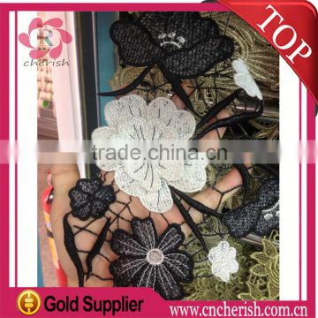 Dubai fashion organza lace trim black white flower lace for ladies dress decorations                        
                                                Quality Choice