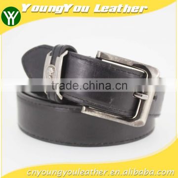 Classical sample style Man black PU leather belt with hematite metal accessories in YiWu