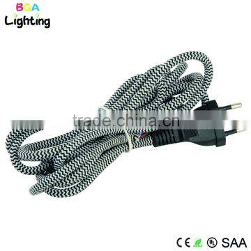 Pendant light braid wire plug black 2 pin AC plug CE approved