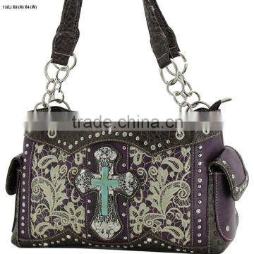 Cowgirl rhinestone cross stud flower printed western concealed purses bags