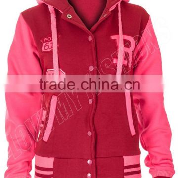 Hot pink sexy cheap plain custom varsity jacket for women