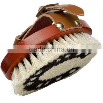 leather strap wooden back horse brush