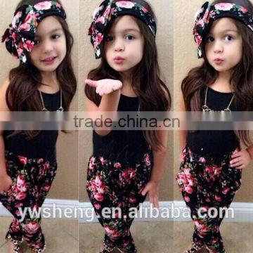 2016 new girl summer boutique outfits baby girls vest + Floral trousers + headband 3 pieces set