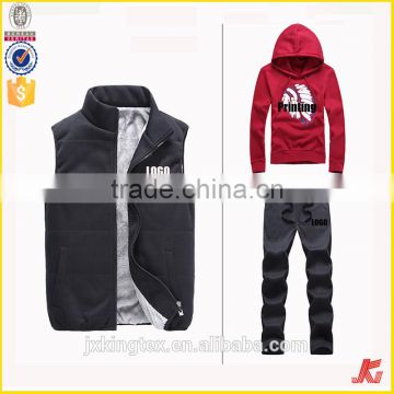 Jiangxi Kingtex Factory Supply Top Sale Screen Printing 3PCS Plain Hoodies And Jogging Pant Sets